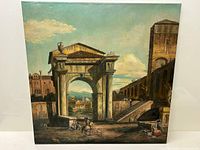 Full frontal view of the square-format canvas painting showing entire composition