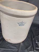 Front and side view showing the blue crown stamp with #5 and overall shape and condition of crock.