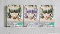 Front view of three boxes of temporary hair color, two teal and one lavender.