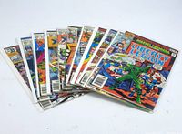 Eleven vintage Marvel Premiere comic books displayed in a spread, showing colorful covers with various Marvel characters, all bagged and boarded in as new condition.