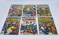 Front view of six vintage Marvel Two-in-One comics featuring The Thing with other characters in colorful action covers.