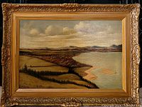 Frontal view of painting in ornate gilt frame