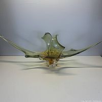 Front view of the large mid-century Lorraine glass piece showing its elongated wing-like extensions and central body.