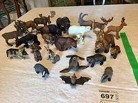 Overview of all animal figurines on table