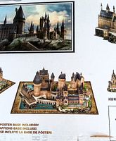 Photo of the puzzle box displaying a large 3-D model of Hogwarts Castle including detailed turrets and buildings with a rocky base.