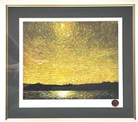 Front view of framed Tom Thomson limited edition print titled "Moonlight" showing the entire framed artwork with gold-toned night sky and water scene.