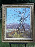 Frontal view of the framed Jim LaCorte oil painting depicting a tree landscape.