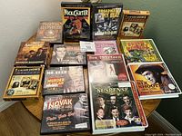 Photo showing 14 boxed sets of vintage old time radio show CDs, including titles like Nick Carter Master Detective, Broadway My Beat, and Suspense radio shows.