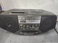 Front view of Sony boombox showing dual speakers and front controls