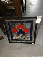 Full view of framed Canadian Club glass sign 18x19