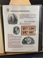 Page inside the binder with American Inventors commemorative stamps, with text and illustrations.