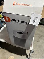 Box of TaoTronics Air Purifier showing brand and product image on front.