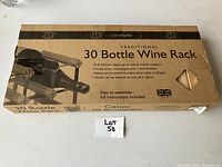 Box showing product name and primary features for 30 Bottle Wooden Wine Rack by TLA.