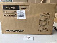 Box showing SONGMICS KSC10WT 4-tier storage cart, including item weight and dimensions.