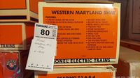 Front panel of original box showing “Western Maryland Shay” title and feature list