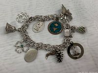 Top view of entire charm bracelet with all charms visible, showing bracelet layout and charms detail
