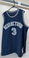 Front of dark navy Georgetown jersey with Allen Iverson number 3 and tag patches.