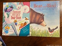 Photo of two kids' books: 'I Thought This Was a Bear Book' by Tara Lazar and 'Bear and Bird' by James Skofield, lying side by side.