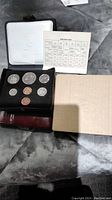 Photo showing 1978 or 1979 Canadian coin set opened in black velvet-lined box with coins and specifications card.