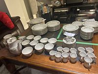 Overview of entire Royal Doulton Clairmont set arranged on table