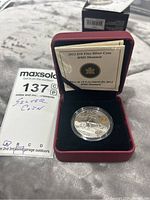 2012 $10 Fine Silver Coin HMS Shannon in red velvet display case with certificate booklet.