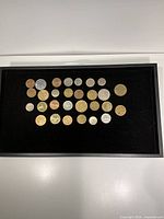 Full view of all coins arranged on black tray