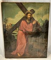 Frontal view of the painting showing full composition of Jesus carrying the cross