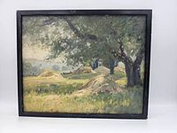 Front view of the painting in its black wooden frame showing the overall composition