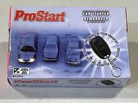 Front of the ProStart remote control car starter kit box showing product name, images of cars, and remote key fob illustration.