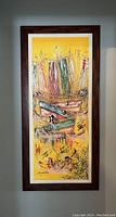 Full view of framed abstract oil painting showing composition and frame