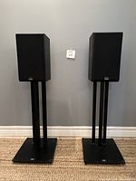 Front view of two Celestion 3 speakers mounted on API stands