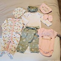 Overview of all nine clothing items laid out