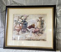 Full view of framed still life print with mat and frame