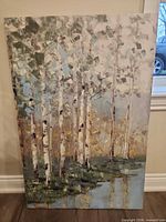 Front view of birch tree canvas artwork