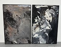 Two framed abstract paintings side by side showing overall look and colors