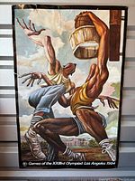 Full view of the colorful basketball-themed poster showing two athletes and the printed title at the bottom.