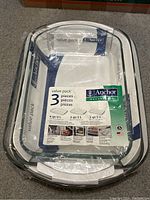 Anchor Hocking clear glass value pack casserole dish set, original packaging with size and brand information visible.