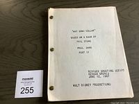 Front cover of the shooting script showing title, author, production number, date, and binding