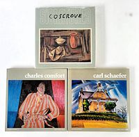 Front covers of the three hardcover Canadian art books: Charles Comfort, Carl Schaefer, and Stanley Cosgrove. Covers feature artwork and titles.