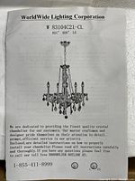 Instruction sheet from Worldwide Lighting Corporation with model number, dimensions and installation information
