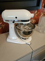 Front view of white KitchenAid Ultra Power Plus stand mixer on countertop