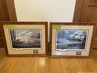 Both signed limited edition prints by Ken Zylla, framed in oak with fabric mats, side by side showing overall condition and size
