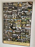 Front view of the framed poster collage showing multiple photographs of English country cottages arranged in a grid with the title at the bottom.