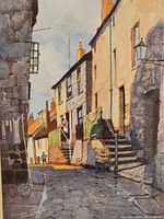 Full view of the print 'The Slipway, St.Ives' showing detailed street scene with buildings, laundry, figures, and cobbled steps.
