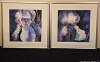 Two square silver-tone framed watercolours side by side against black background