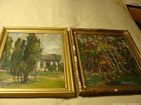 Front view of both paintings in gilt wood frames, side by side.