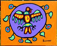 Frontal view of painting showing vibrant colors and signature