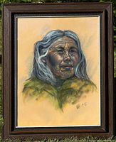 Frontal view of framed pastel portrait showing overall presentation