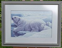 Front view of the framed Robert Bateman Arctic Family polar bears print.
