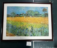Framed print of Vincent Van Gogh's 'View of Irises' with visible tag number 220 beneath it.